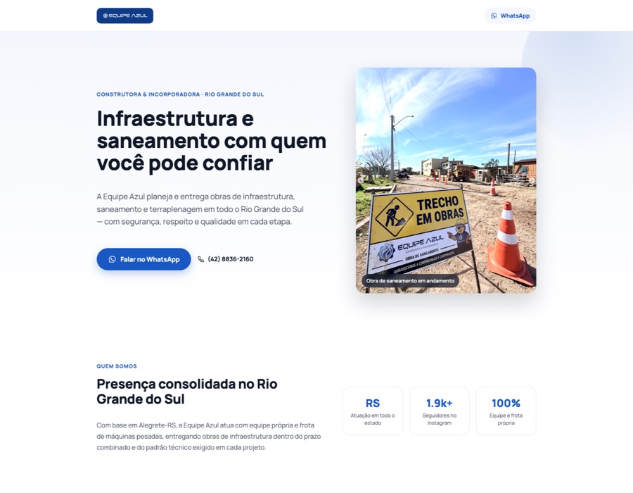Site institucional da Equipe Azul, desenvolvido pela Lynce